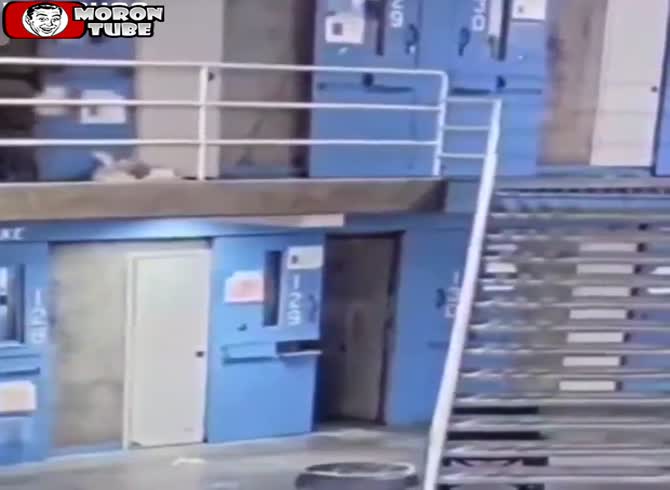 Video :This prisoner attempts to claim that she was forced to tumble down the steps by a guard